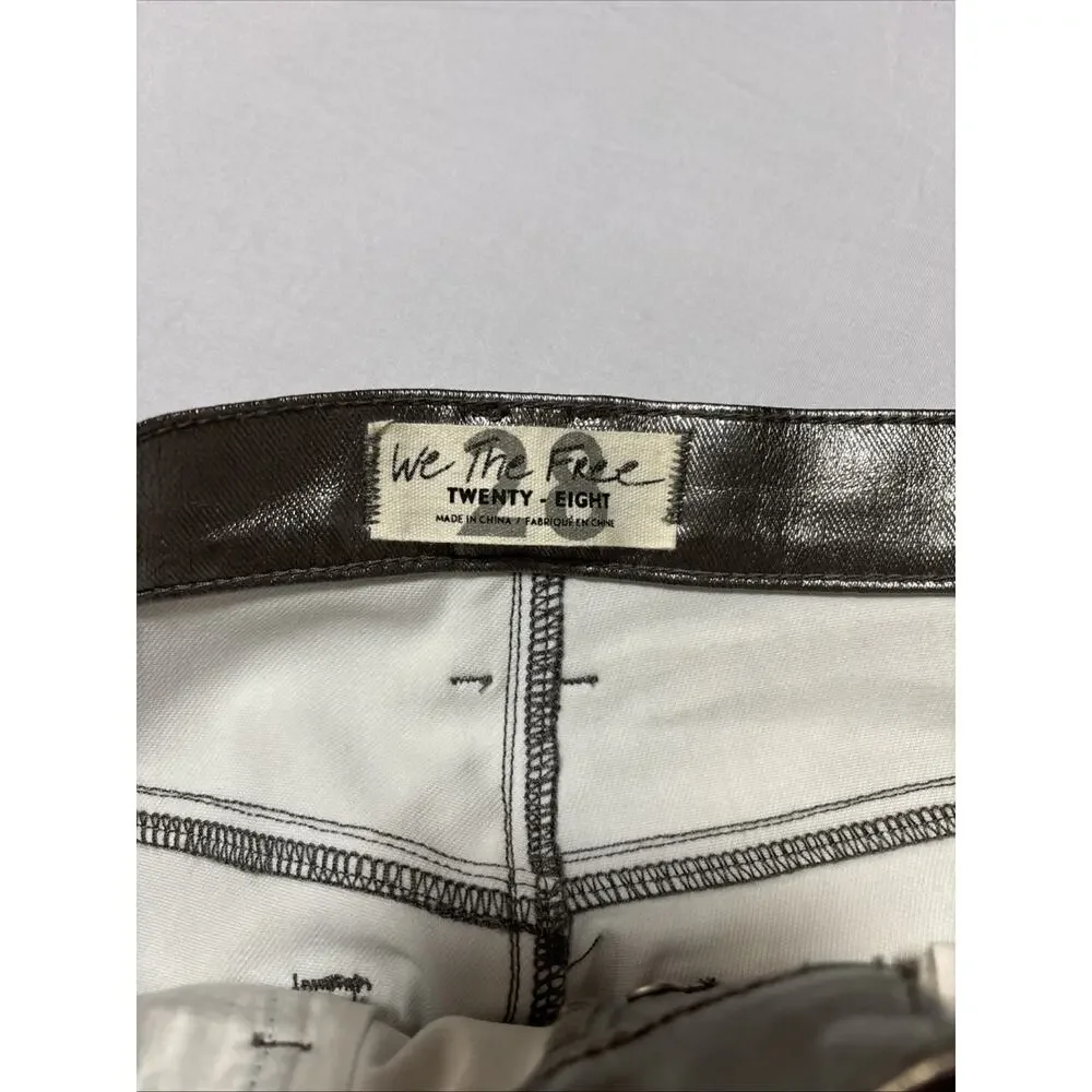 We The Free Women's 28 High Waist Button Fly‎ Metallic Pants Jeggings Retro Sexy